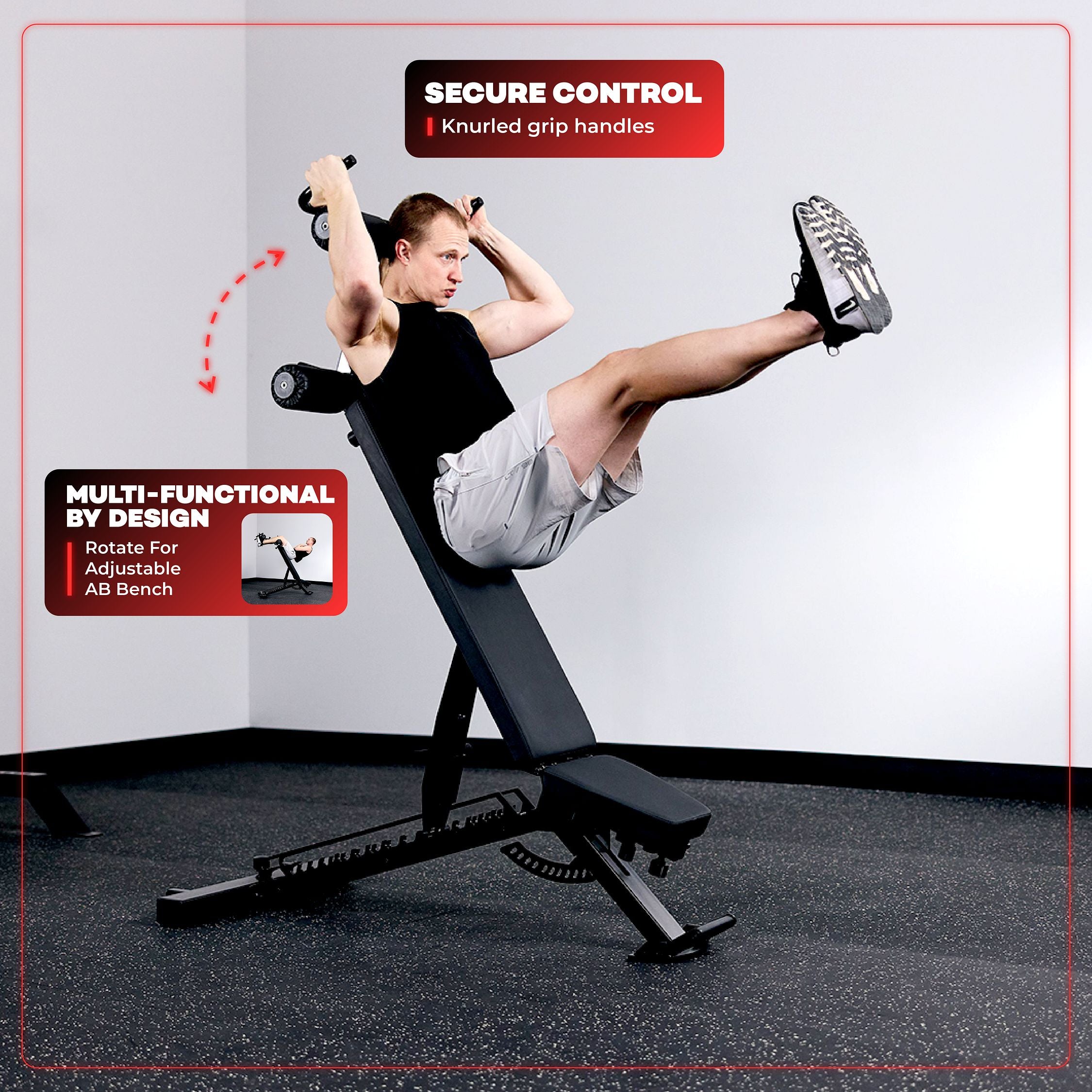 APEX AB Trainer with knurled grip handles and adjustable AB bench.