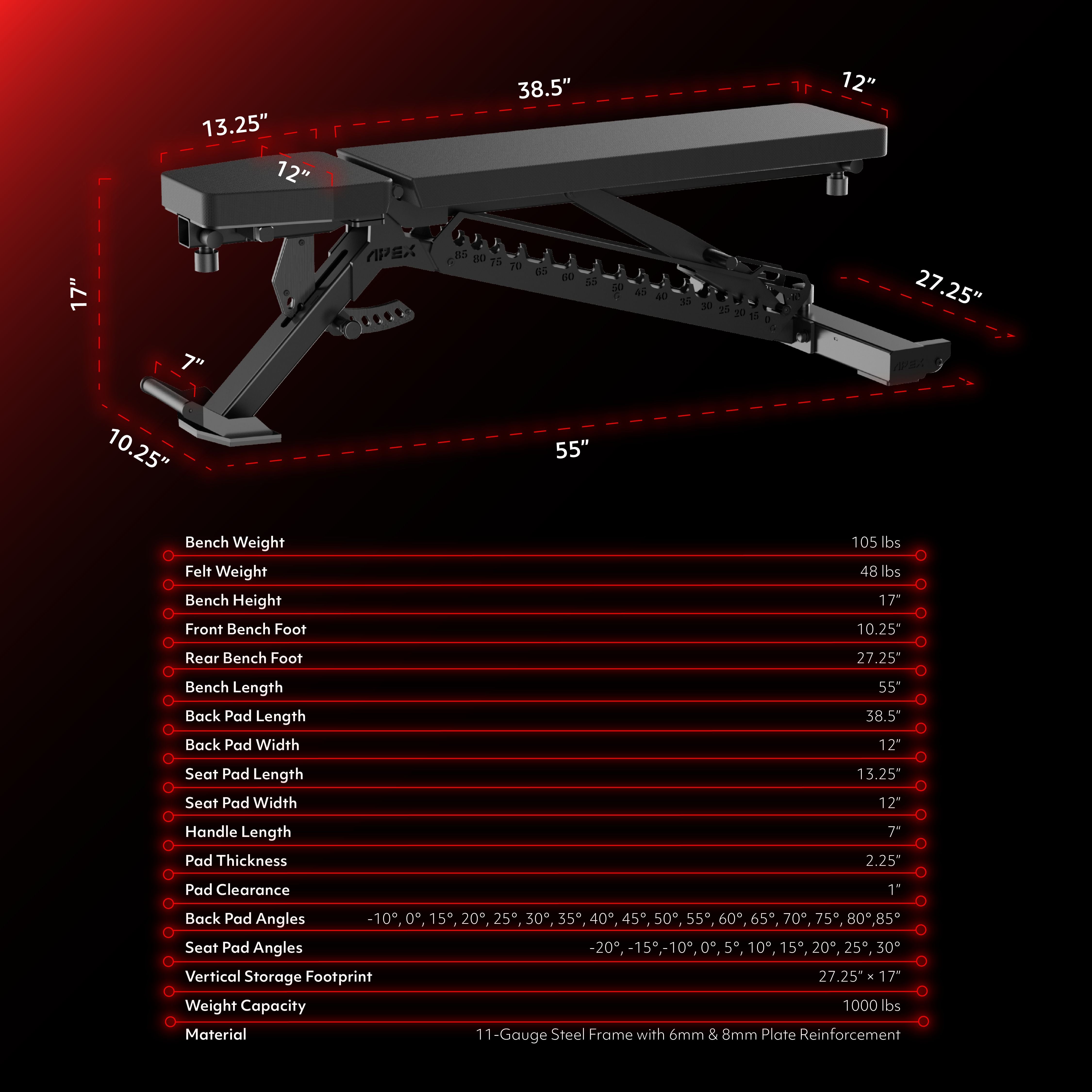 APEX Adjustable Bench - Specs