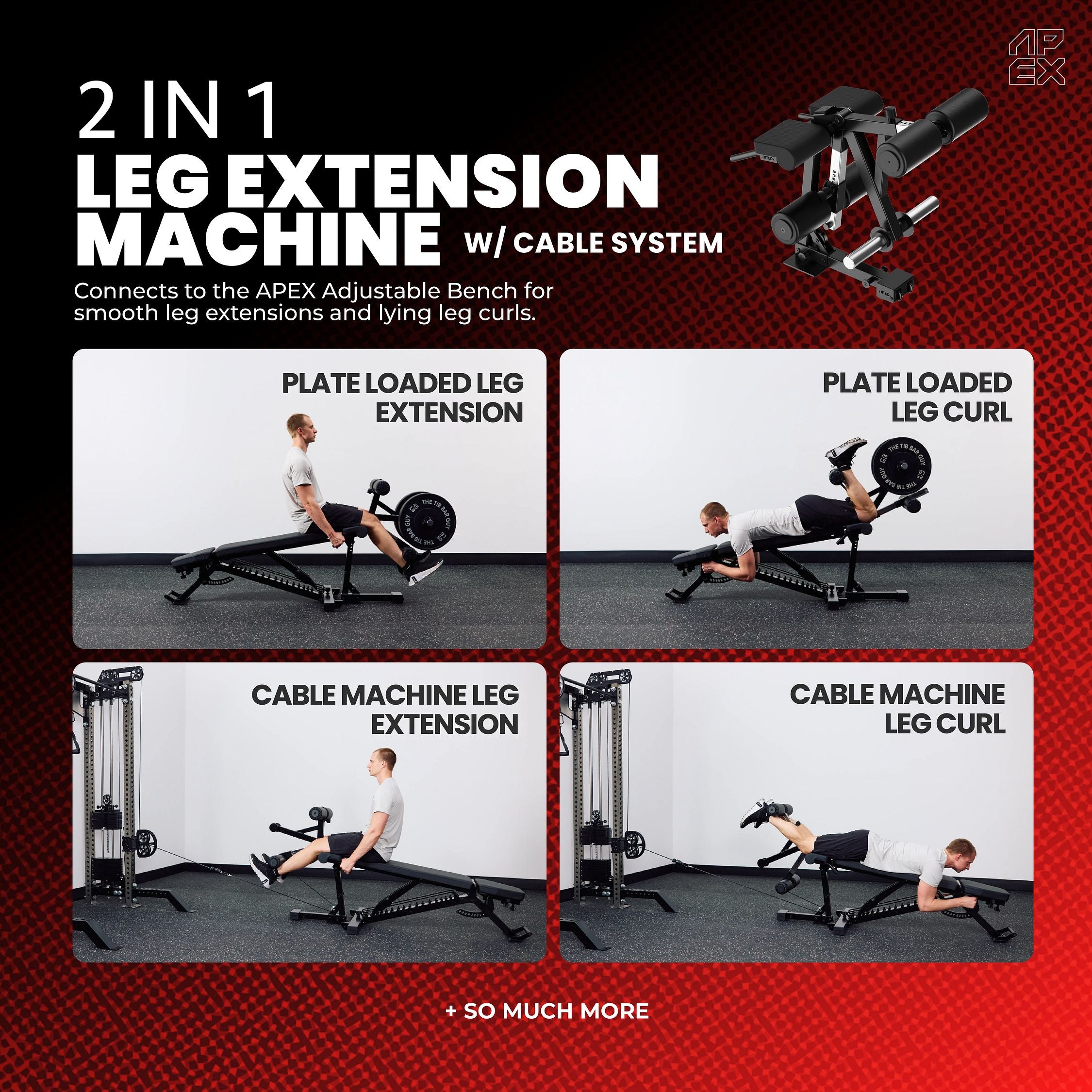 APEX Leg Extension Machine w/ Cable System for leg extensions and curls.