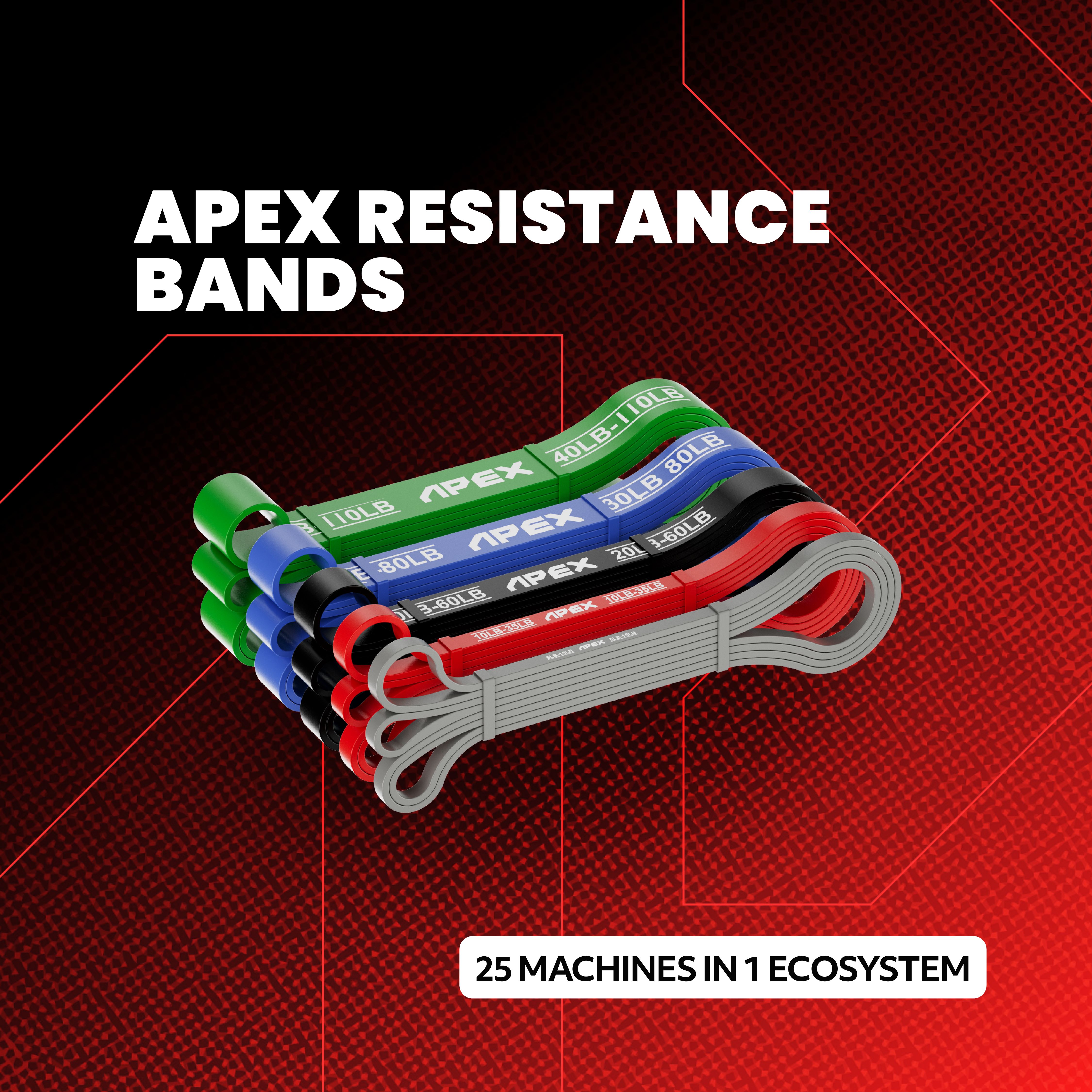 APEX Resistance Bands set in multiple resistance levels for the APEX Adjustable Bench ecosystem.
