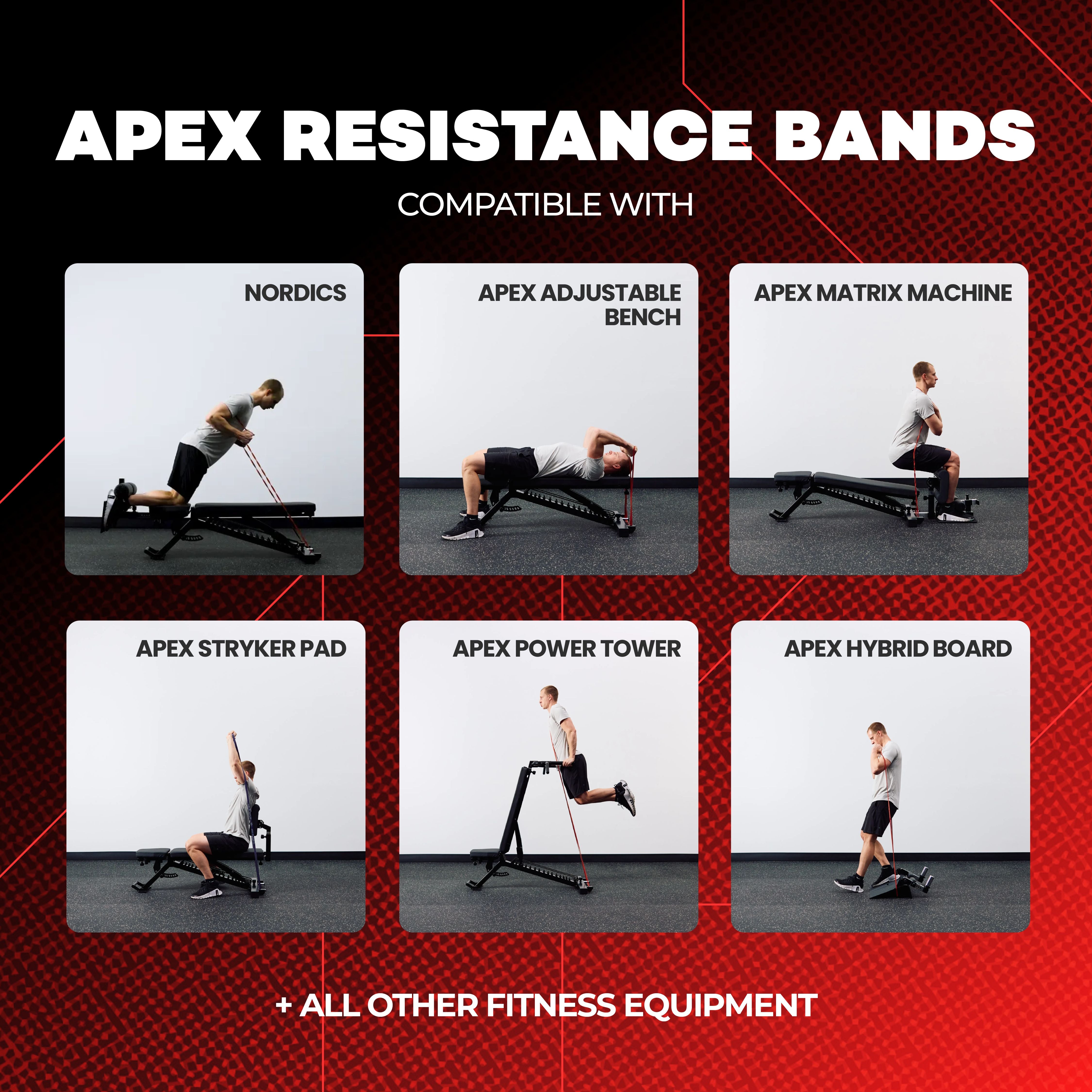 APEX Resistance Bands compatible with multiple APEX machines.
